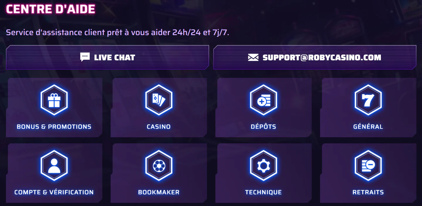 Notre support client Robycasino, 24h/24