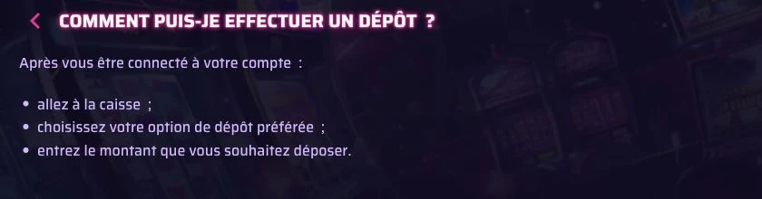 Instructions officielles Robycasino pour effectuer un dépôt depuis la caisse du compte