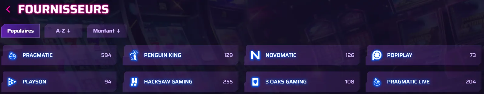 Sélection de jeux de casino en ligne proposée par Roby Casino