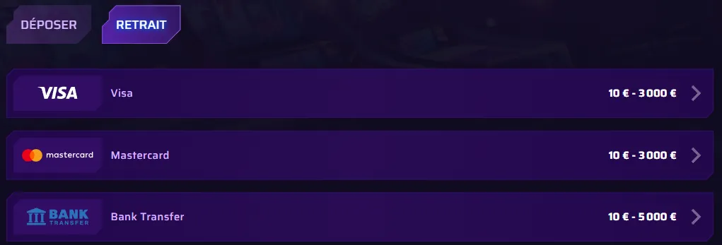 Options de retrait du Roby Casino pour paiements fiables