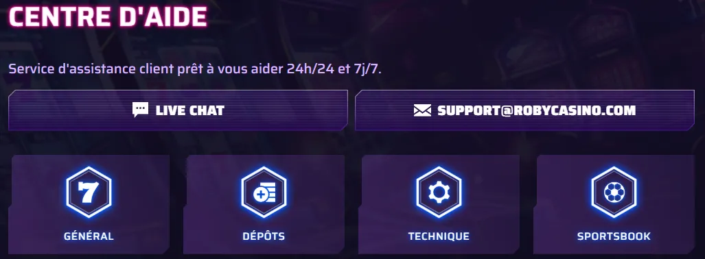 Service client du Roby Casino disponible 24/7 pour assistance